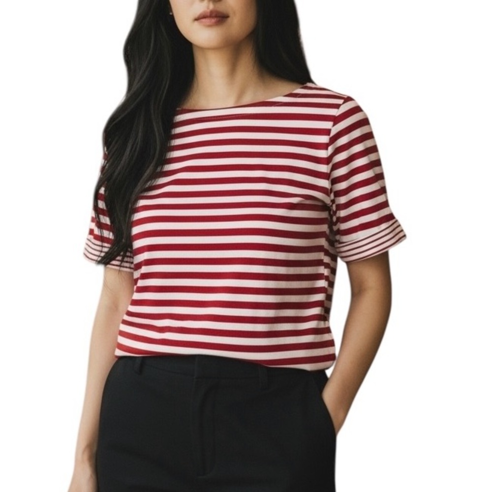 Karen Scott Women’s Red & White Striped Pullover Shirt XL